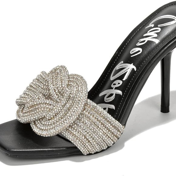 Cape Robbin Flynn Stiletto Heel Sandals Rhinestone Knot, Black, Women Sizes - Picture 1 of 8